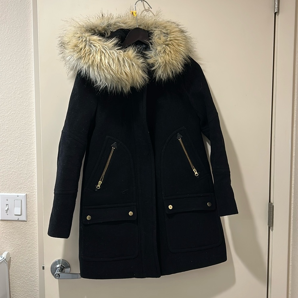 JCrew Women's Stadium Cloth by Nello Gori Wool Blend Coat - sz 0 BLK